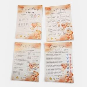 Baby Shower Game Cards with Teddy Bear Design (Set of 30) Front & Back 60 Total